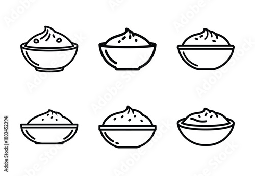Set of food related hummus bowl  outline vector icons. food linear icons collection, Editable stroke