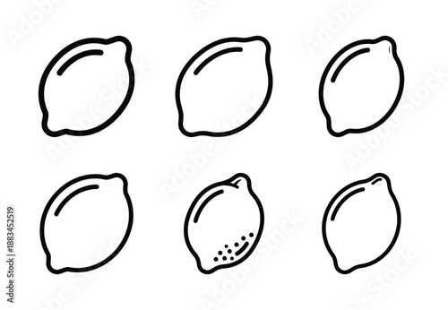 Set of food related lemon fruit  outline vector icons. food linear icons collection, Editable stroke