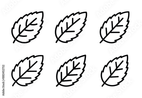 Set of food related mint leaf  outline vector icons. food linear icons collection, Editable stroke