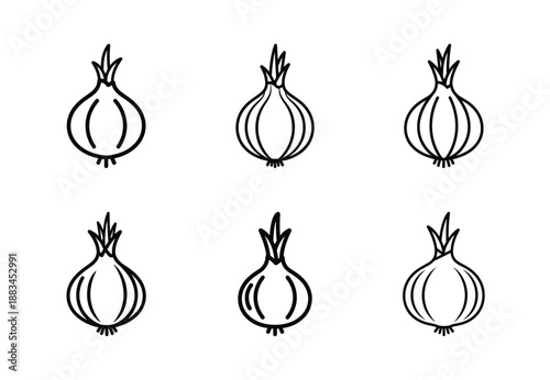 Set of food related onion vegetable  outline vector icons. food linear icons collection, Editable stroke