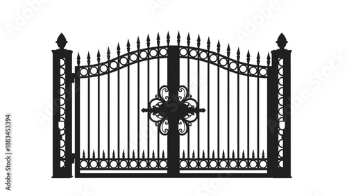 Ornate Iron Gate Icon – Decorative Wrought Fence Symbol for Estate, Garden & Security Design