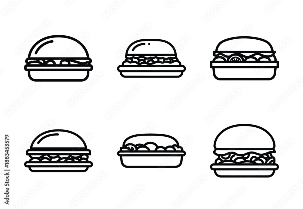 Fototapeta premium Set of food related ready meal outline vector icons. food linear icons collection, Editable stroke