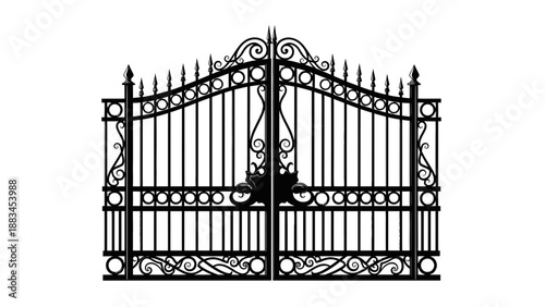 Ornate Iron Gate Icon – Decorative Wrought Fence Symbol for Estate, Garden & Security Design
