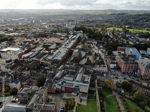 aerial drone picture of the centre of Exeter city in Devon England UK