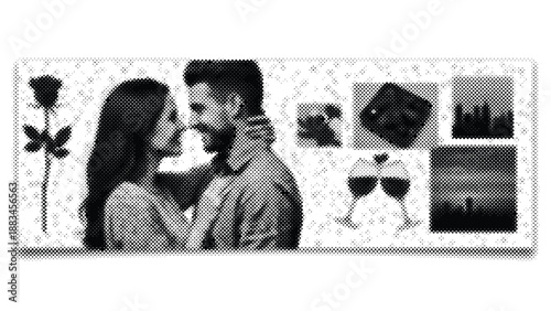 Couple embracing with wine glasses and rose on romantic evening  love and relationship concept