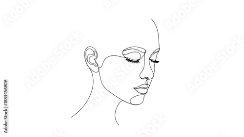 Simple Line Art Portrait of a Woman with Eyes Closed