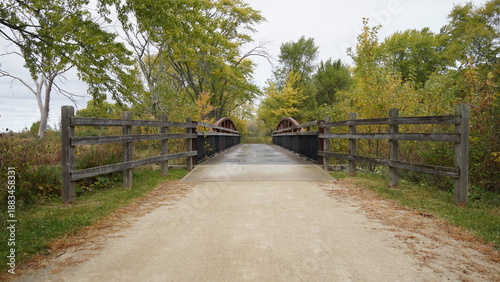 Lakewood forest preserve walking bridge in Wauconda, Illinois USA 10152024