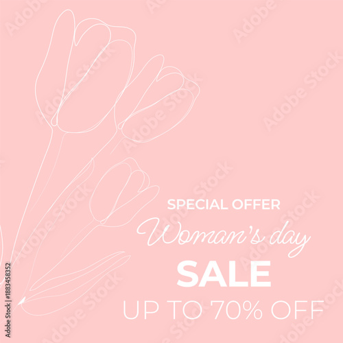 A banner template with linear colors in a minimalist style. Women's Day Sale Banner. Suitable for postcards, blog posts, flyers, etc.