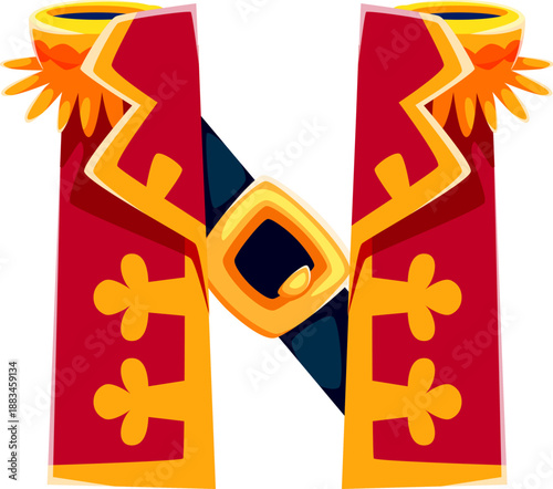 Pirate font cartoon navy sailor uniform letter N. Pirate maritime type symbol, treasure hunt font vector sign. Corsair nautical typeface element or letter with medieval army soldier uniform