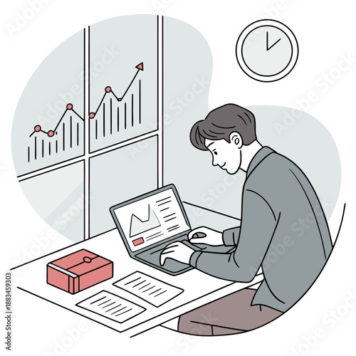 Canvas-taulu A diligent professional analyzes business data on a laptop in a modern office