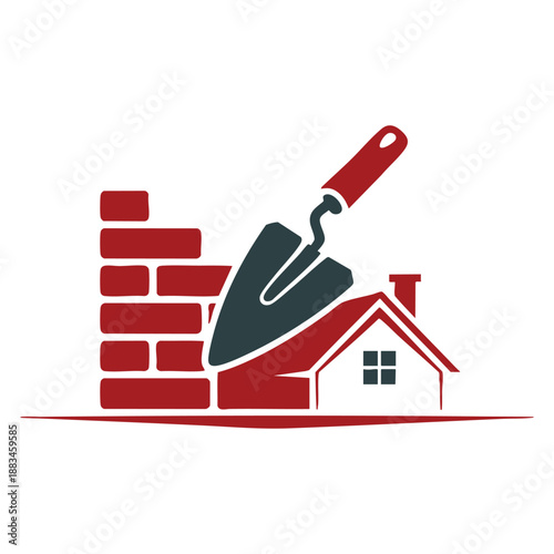 Construction icon with house and trowel
