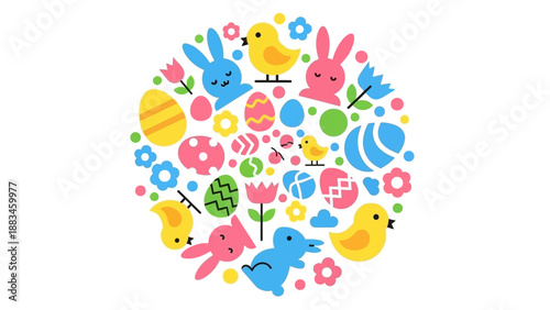 Colorful Easter Eggs and Rabbits Illustration.