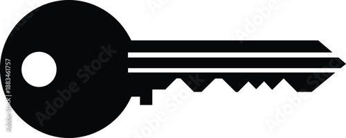 Key silhouette icon in black and white, flat vector illustration isolated on white background for security, access, real estate, property, and safety concepts
