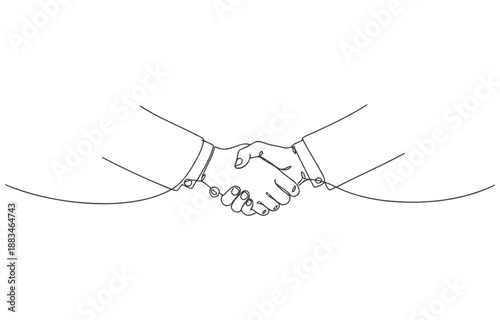 One line drawing of two hands shaking, business agreement concept vector illustration 
