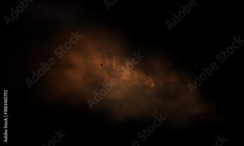 Realistic vector background of sandy smoke clouds and fine dust particles swirling in a desert storm. 
