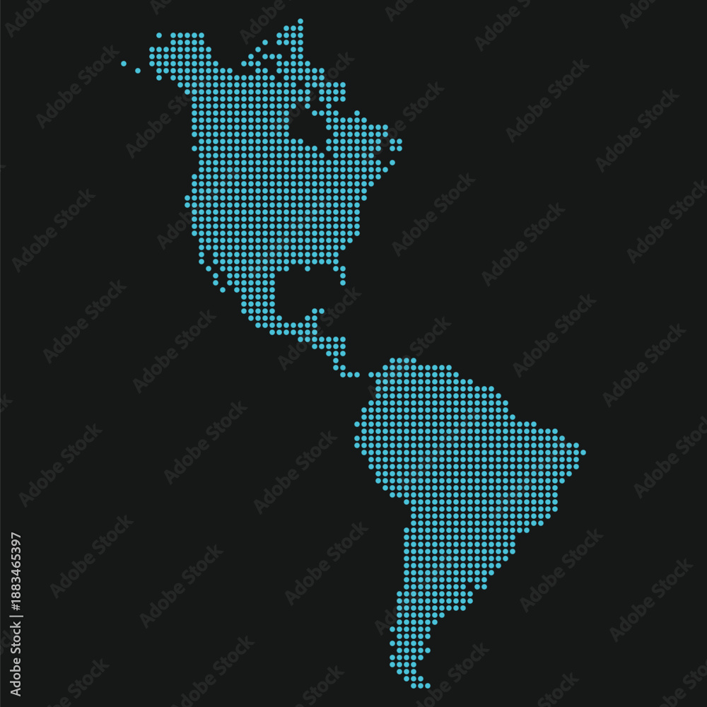 Obraz premium Americas Light Blue Digital Point Grid Map on Black for Global Cyber Defense
