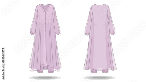 Elegant lavender maxi dress vector illustration showcasing front and back flat design technical sketch ideal for fashion design and apparel