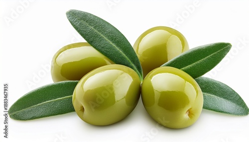Wallpaper Mural Green Olives With Green Leaves Isolated On White Background Clipping Path Torontodigital.ca