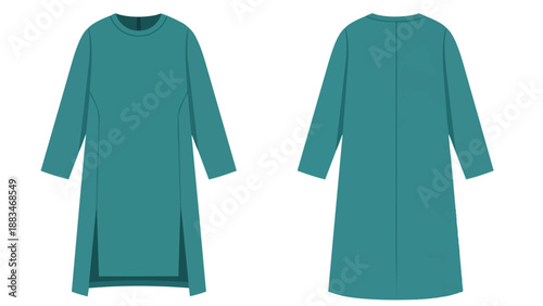 Elegant teal long sleeve garment design vector illustration showcasing a simple yet versatile front and back view of a modest apparel item perfect