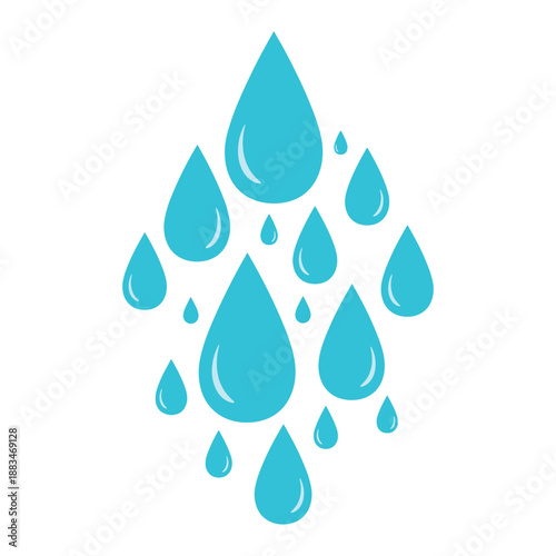 Blue water drops falling illustration on transparent background vector graphic