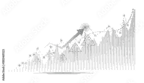 Abstract marketing performance wave line. Dithering effect with glitch noise. Black and white raster wallpaper.