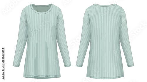 Light aqua ribbed knit long-sleeve top displayed in a professional dual-view flat lay, highlighting its soft fabric texture and casual elegant