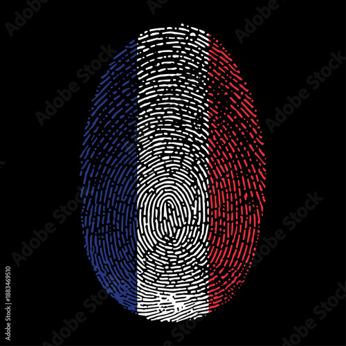 France flag vector illustration in fingerprint shape. National French flag as a symbol of patriotism, identity and pride on black background.