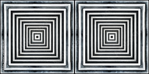 Geometric art featuring intertwined black and white squares creating an optical illusion.