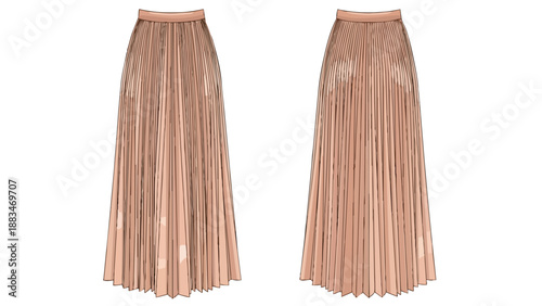 Captivating soft peach pleated maxi skirt illustration an exquisite digital rendering of elegant women's fashion apparel showcasing graceful fluid
