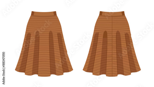 Elegant pleated midi skirt in a warm caramel hue, versatile apparel for diverse fashion needs and seasonal styling, presented as a crisp flat vector