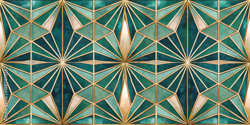 Geometric pattern featuring teal and gold in a captivating design, perfect for modern decor.