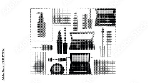 collection of beauty and makeup products on white background