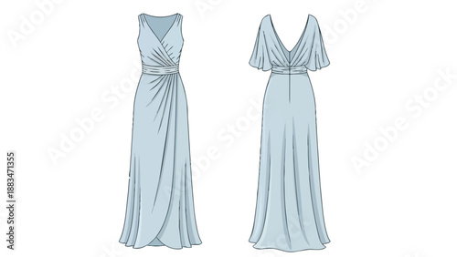 Elegant Light Blue Gowns with Draped Details, Showcasing Versatile Formalwear Silhouettes