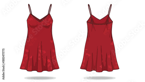 Elegant crimson camisole dress vector illustration, perfect for fashion design and apparel concept presentations.