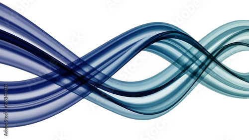 Abstract blue wavy lines intertwining on white background.
