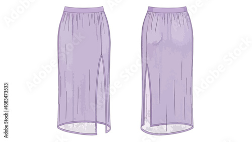 Elegant Lavender Maxi Skirt with High Slit Front and Back Technical Fashion Sketch Artwork
