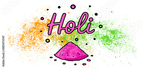 Vibrant Holi Festival vector banner with colorful powder splashes and text