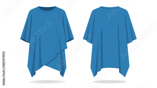 A contemporary blue asymmetrical tunic top featuring a relaxed fit perfect for modern fashion projects and versatile design templates showcasing