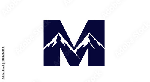 Bold M Letter Logo with Mountain Peaks Design.