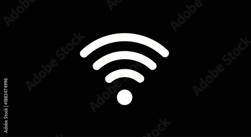 White WiFi symbol on a black background.