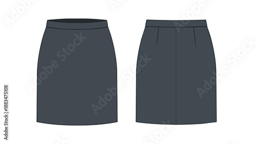 Detailed technical drawing showcasing the front and back views of a sophisticated dark gray pencil skirt, essential for contemporary fashion design