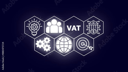 A VAT concept button on a clear projection ,Business, Technology and network concept animation.