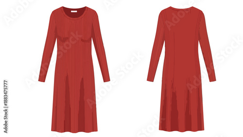 Stylish terracotta ribbed midi dress illustration showcasing its long sleeves and elegant front and back views perfect for modern fashion design