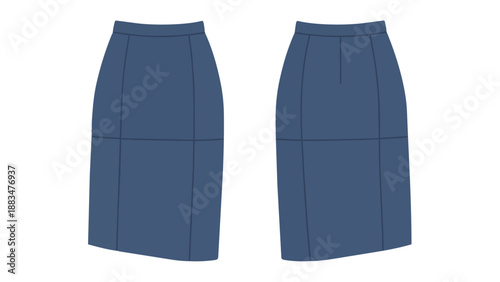 Professional blue pencil skirt flat drawing for fashion design and apparel production