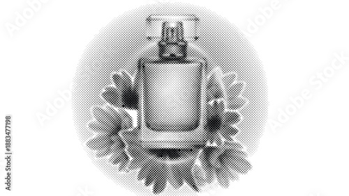 Vintage perfume bottle with floral design on lid and base