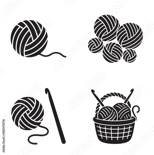 Cozy craft collection featuring yarn balls and crochet hooks, evoking warmth and creativity.