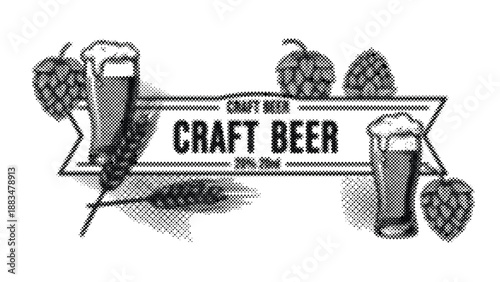 Vintage craft beer sign with glasses and hops  beer culture symbol