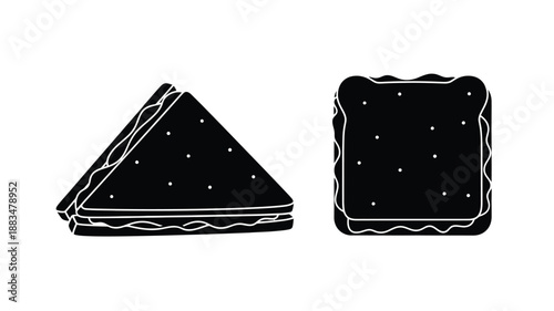 a simple black and white illustration of a triangle and square sandwich