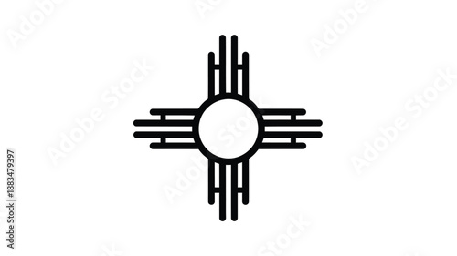 the iconic sun symbol of the new mexico state flag displayed prominently