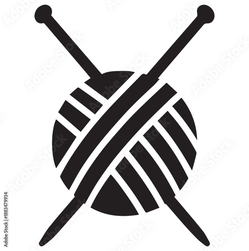Simple icon of a ball of yarn with knitting needles crossing